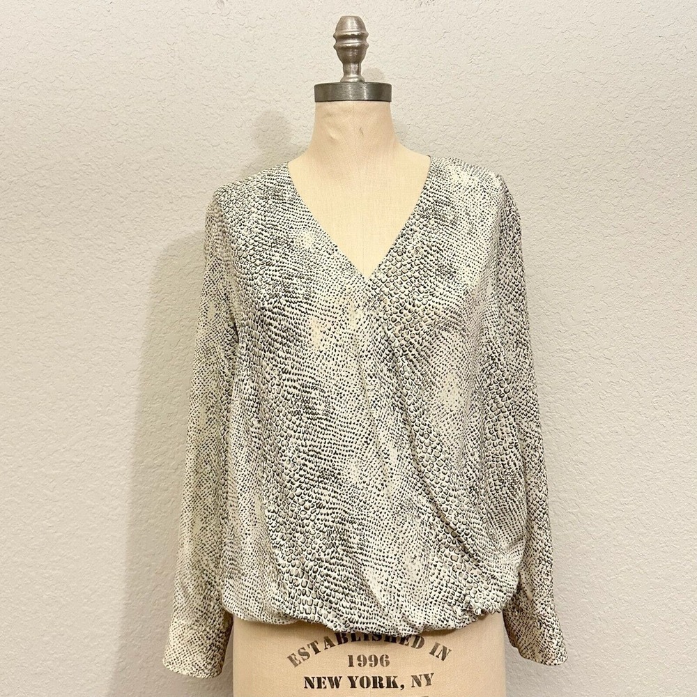 RAILS Hillary Snakeskin-Print Surplice Top Faux Wrap in Cream